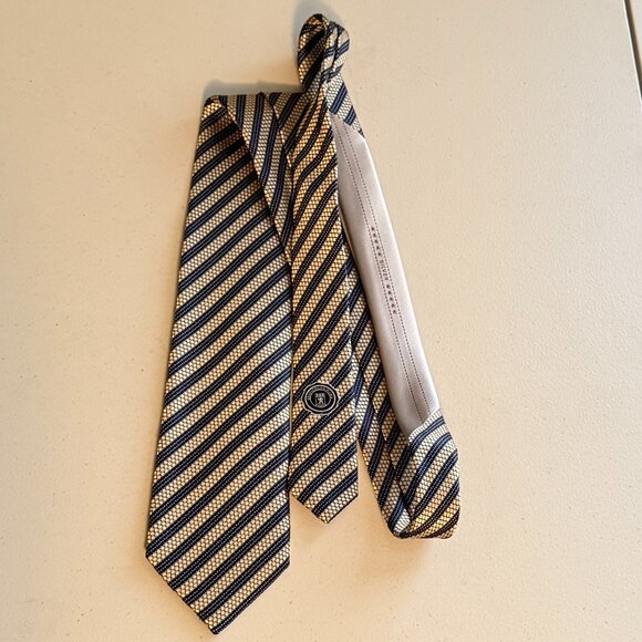 Ermenegildo Zegna 100% Silk Design Navy Gold Neck Tie Italy  NEW Ermenegildo Zegna Silk Tie Navy Gold Striped Designer Italy Mens Necktie